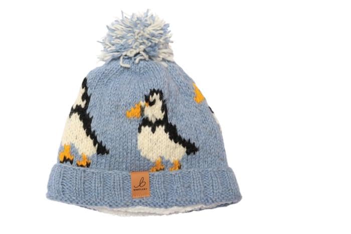 Bonnet à pompon en laine bleu rose doux et chaud taille unique