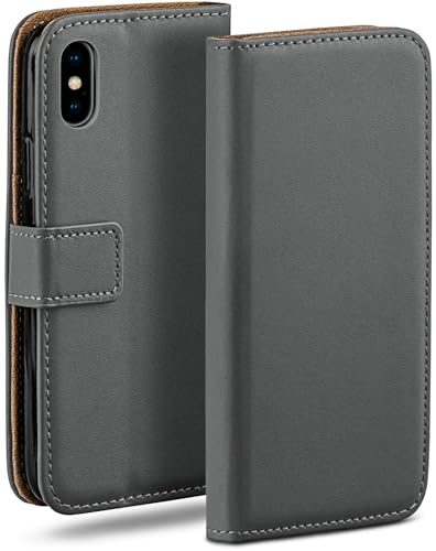 Étui de protection à rabat iPhone X et XS moex en cuir synthétique gris foncé avec porte-cartes