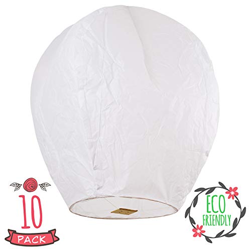 Chinese Lanterns 10-Pack White, Sky High, Fully Assembled, Biodegradable, Sky Lanterns by Coral