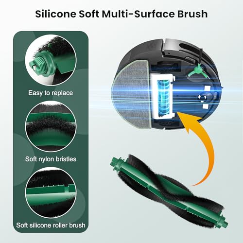 Image of 25 Pack Roomba Replacement Parts for iRobot 104 / Roomba 105 Combo /105X /105 Vac / Q052 Robot Vacuum & Mop, 2 Bristle Brush, 6 Edge-Sweeping, 6 Filters, 6 Dust Bags, 4 Mop Pads, 1 Cleaning Brush