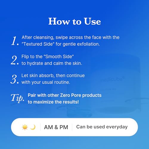 medicube Zero Pore Pads 2.0. Dual-Textured Facial Toner Pads for Exfoliation and Pore Care with 4.5% AHA Lactic Acid & 0.45% BHA Salicylic Acid. Ideal for All Skin Types. Korean Skin Care (70 units)