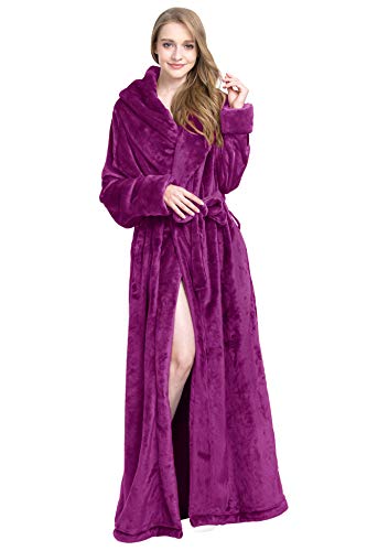 Find Dress Extra Long Plush Fleece Robe Thicken Soft Warm Bathrobe Purple-M