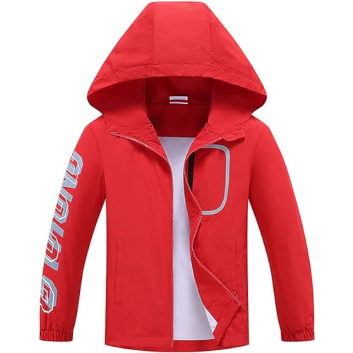 Boys Girls Hooded Fleece Lined Raincoat Rain Jacket Kids Rainproof Lightweight Windbreakers Raincoats