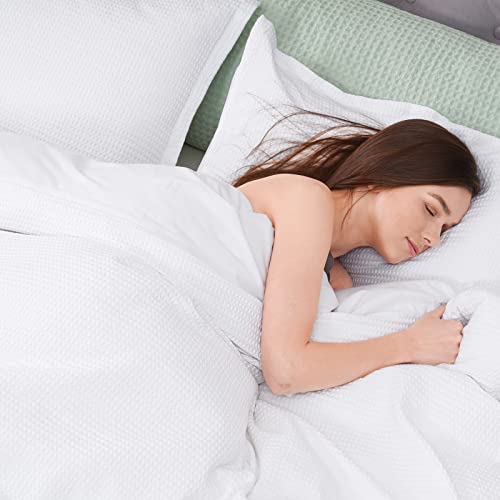 Phf Cotton Waffle Duvet Cover Queen Size, Ultra Soft Cotton Blend Comforter Cover Set, Comfy Breathable And Decorative Duver Cover Set With Pillow Shams Bedding Collection, 90"X90", White #TOP1