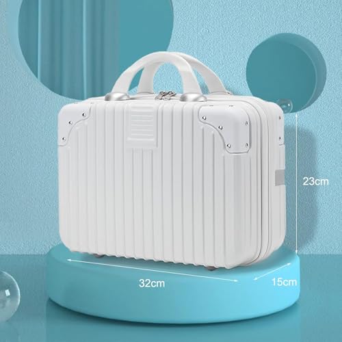 Image of YAGZON 14 Inch Hard Shell Makeup Case, Portable Mini Makeup Suitcase for Hand Luggage with Elastic Band, Pressure-Proof Makeup Carrying Case, Lightweight Small Hard Shell Cosmetic Travel Case (White)