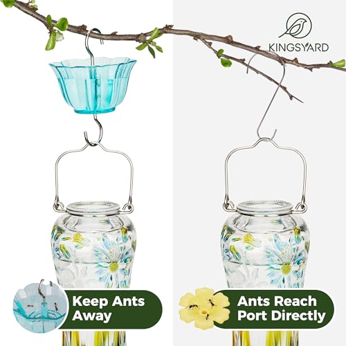 Kingsyard Hummingbird Feeder for Outdoors Hanging, 25 Ounces, Glass Humming Bird Nectar Feeder with Ant Moat & 6 Feeding Ports, Leak Proof, Turquoise by Kingsyard - Image 7