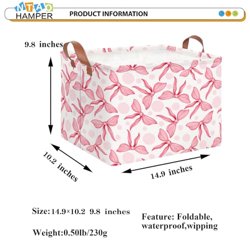 Image of NTAOHAMPER Rectangular Storage Basket Empty,Toys Storage Bin with Handles,Baby Room Decor,Gift Basket,Book Box(Pink Bowknot)
