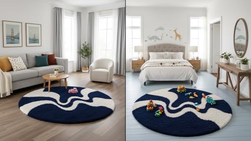 Image of Vintage Threads (Blue 3D 5x5 Ft Shaggy Carpet for Living Room & Bedroom | Ultra Soft Plush Long Pile Rug | Thick Fluffy 3D Modern Floor Carpet | Cozy Luxury Home Decor Rug