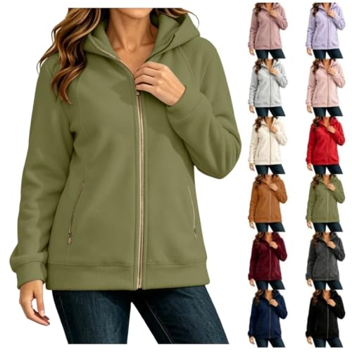 XINGJIAARTS Zip Up Sweatshirt Women With Hood Cute Long Sleeve Fashion Plus Size Hoodies Sports Athletic Lightweight Jacket Green X-Large - image 1