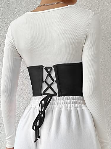 Moessa Women See Through Mesh Lace Up Bustier Corset Metal Chain Boned Overbust Waist Cincher Wide Belt 8970-Black-S #TOP5