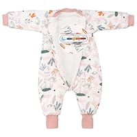TURMIN 2.5 Tog Baby Sleeping Bag with Legs & Arms Removable Long Sleeves Sleepsuit Cotton Winter Toddler Sleep Sack with Feet Toddler Sleeping Bag with Foldable Foot Cover for 1-2 Years Boy Girl