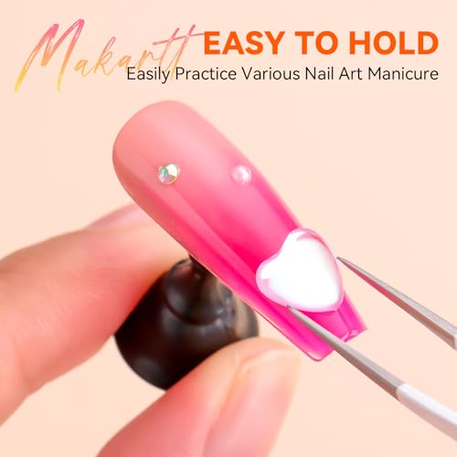 Image of Makartt Press on Nails Stand: Black and White Nail Holder for Painting Nails, Stands for Art Display Practice, Magnetic Fake Holders with 1M Double-Sided Tape DIY Home Salon Use