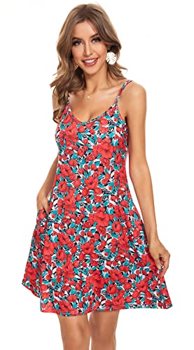 Summer Dresses For Women Casual Tank Sundress Beach Floral Spaghetti Straps Pocket Loose Cover Ups(Tulip,L) #TOP3