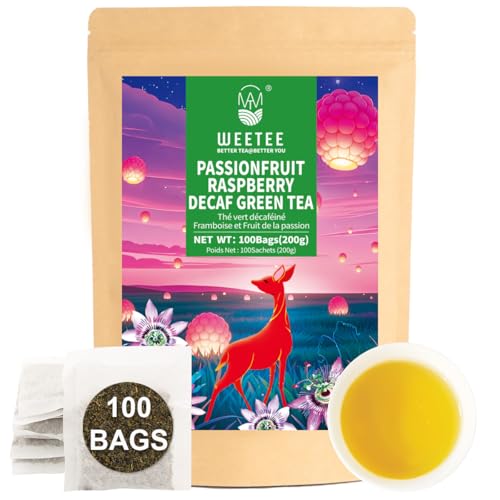 WT WEETEE Decaf Passionfruit Raspberry Green Tea Bags, CO2 Decaffeination