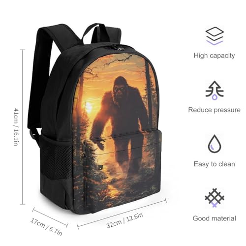Walking Sasquatch Bigfoot Sunset Travel Backpack Casual Daypack Shoulder Bag with Adjustable Shoulder Straps for Men Women2