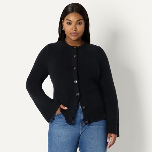 Amazon Essentials Women's Regular-Fit Long-Sleeve Cardigan with Bell Sleeves and Shaped Waist, Black, X-Small - image 3