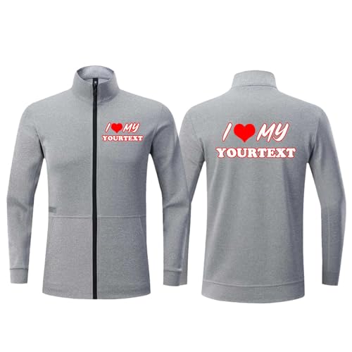 BIJUNDENG Personalized Men's Full-Zip Athletic Jacket Custom Logo Text Workout Running Hiking Long Sleeve Sweatshirt