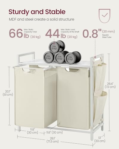 Image of VASAGLE Laundry Hamper with Shelf, 2 Pull-Out Bags, 2 x 12.1 Gallons (46 L)