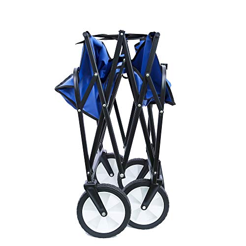 Carro plegable portátil para jardín Heavy Duty, con ruedas de goma de 8" y portavasos, ideal para compras, picnic en parque, playa y camping, carro utilitario plegable al aire libre (Azul) miniatura 5