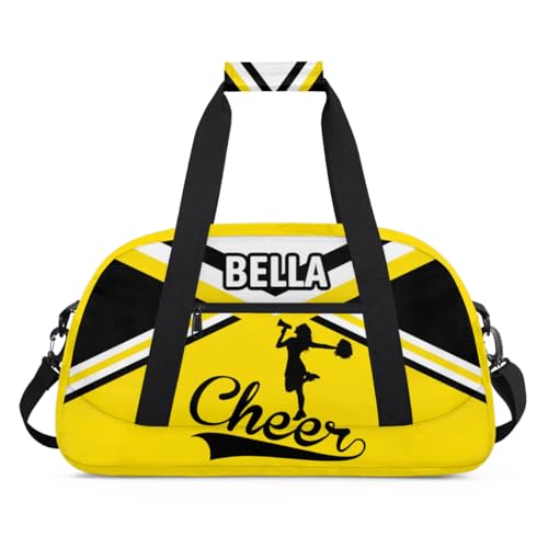 Custom Name Cheerleader Gym Bag for Kids Girls,Personalized Dance Sport Duffel Gymnastics Bag Travel Weekender Outdoor Tote Carry-On Bag,Yellow (Cheer)