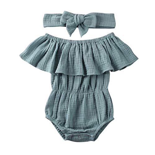 Image of Newborn Kids Baby Girls Front Bowknot Bodysuit Romper Jumpsuit Outfits Set 0-24M (0-6 Months, K-Dark Green)