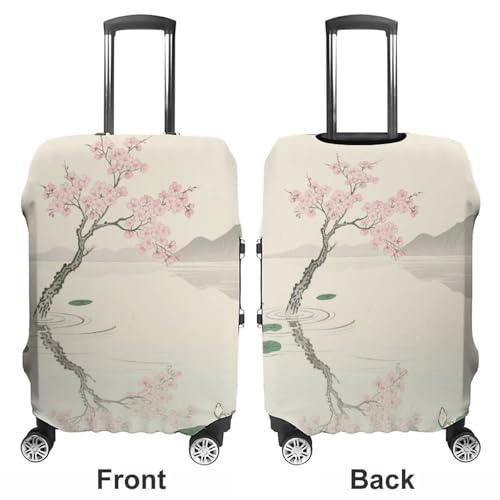Japanese Floral Cherry Blossom Elastic Luggage Cover Suitcase Protector for 19-32 Inch Suitcases | Universal Stretchable Travel Bag Cover | Anti-Scratch, Washable with Zipper Closure S3