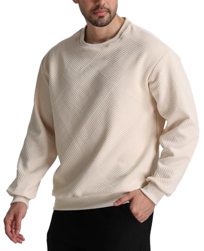 Men's Crewneck Sweatshirt Geometric Texture Sweatshirts Anti-Pilling Solid Casual Long Sleeve Pullover Shirts