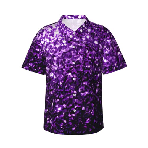 Chemise hawaïenne homme manches courtes violette à imprimé pailleté