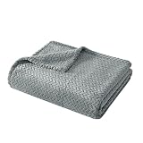 Solid Grey Textured Plush Throw 50"×60" Recycled Poly Blend Fabric Stitched Hem Multi-Scenario Camping Couch Warm Blanket
