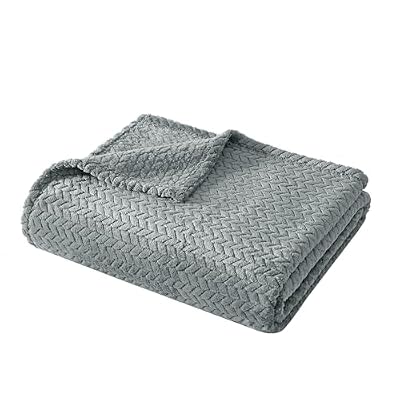Solid Grey Textured Plush Throw 50"×60" Recycled Poly Blend Fabric Stitched Hem Multi-Scenario Camping Couch Warm Blanket