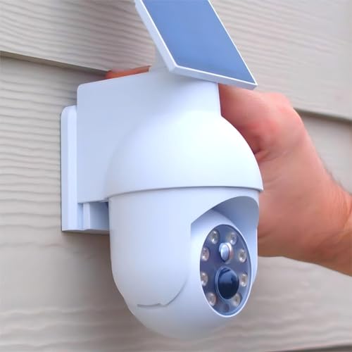 360-Degree Ultra-Bright Solar Light, Dummy CCTV Camera, Outdoor Motion Sensor Spotlight, IP66 Waterproof FloodLights, Wireless Decoy Fake PTZ Dome Security Camera for Porch Garden Patio Driveway