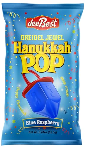 Hanukkah-Dreidels-Jewel-Pop-Ring-Shape-Candy-Blue-Raspberry-18-Count-Individually-Wrapped-Dreidel-Hanukah-Decorations-Kosher-Candy-Party-Favor-For-Kids-Chanukah-Gift-Bags