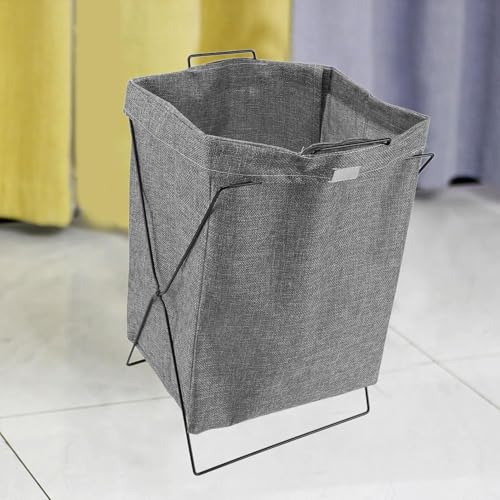 Image of DecorTwist Foldable Laundry Basket with Metal Stand - Large Fabric Clothes Hamper with Handles (36 x 38 x 58 cm) | Freestanding Dirty Clothes Basket for Bedroom, Bathroom & Laundry Room, Grey