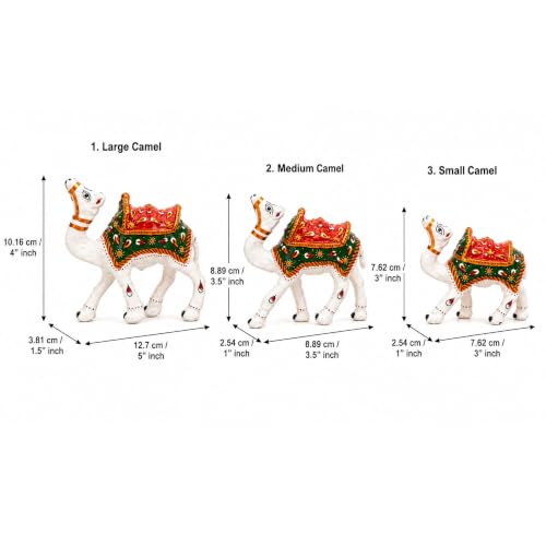 Image of eCraftIndia Pack of 3 Handcrafted Camel Figurines for Home Decor | Traditional Rajasthani Hand-Painted Camel Showpieces | Decorative Animal Statues for Living Room, Office Desk & Gifting