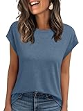 AUTOMET Womens Summer Tops T Shirts Cap Sleeve Business Casual Dressy Spring Fashion Outfits Cute Trendy Vacation Clothes 2025 Blue M