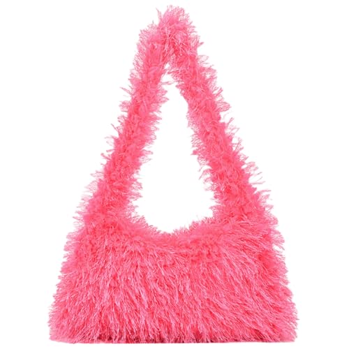 Image of Fluffy Shoulder Hobo Bag Handbag and Purse Women Y2K Fuzzy Soft Plush Underarm Tote Bag
