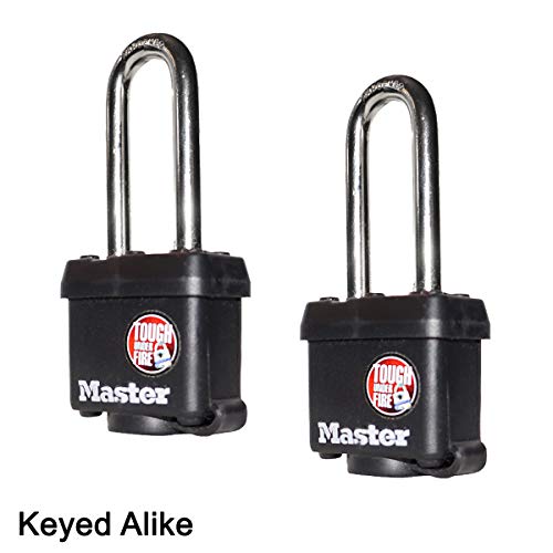 Image of Master Lock (2) Keyed Alike Padlocks w /Thermoplastic Coating and 2 inch(51mm) Tall Shackle incl 4 Keys - Model # 311KALH-2