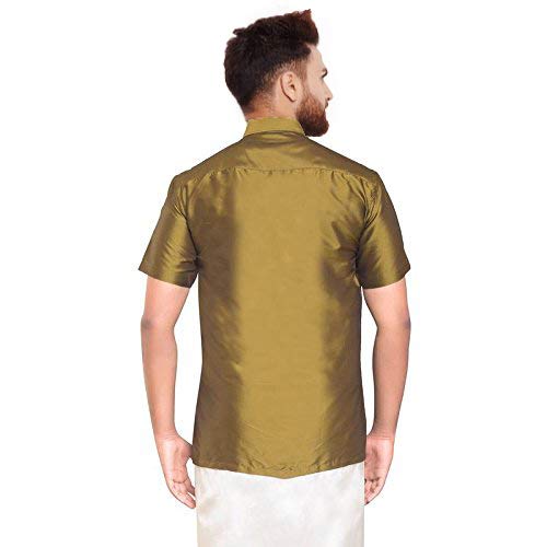 Image of SJS-Men's Half Sleeve Solid Art Silk Shirt