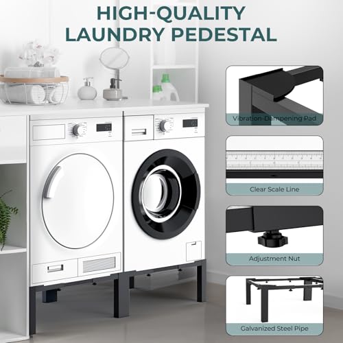 Image of Washer and Dryer Stand Adjustable All-In-One - Heavy Duty Universal Washer and Dryer Stand Fits (40.9-66.14L) x (20.47-33.07W) x (12.6H Inch) - For Front Load Washers and Dryers (Black)