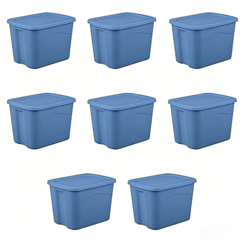 18 Gallon Plastic Storage Bin with Secure Snap Lid (Pack of 8) - Stackable Organizer Tote with Handles - Light Blue - Perfect for Closet, Dorm & Home Organization (light blue, (8 Pack) 18-Gallon)