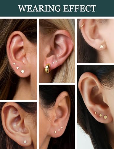 3 Pairs 14k Gold Stud Earrings for Women Hypoallergenic 925 Sterling Silver Post Dainty Silver Cartilage Tragus Earrings Stacks Set Trendy Small Diamond Heart Multiple Piercing Jewelry for Men3