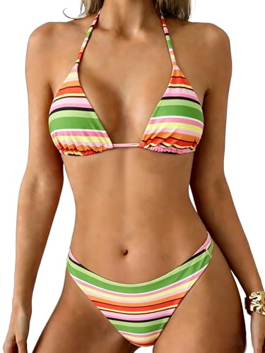 Image of ZAFUL Womens Halter Bikini Sets Triangle Bikinis High Cut Swimsuits 2 Piece Bathing Suits Sexy Swimwear