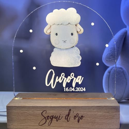 Veilleuse pour enfants personnalisée Pixel® avec nom en bois mouton