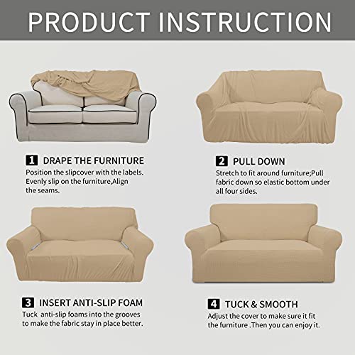 Image of Easy-Going Stretch Oversized Chair Sofa Slipcover 1-Piece Couch Sofa Cover Furniture Protector Soft with Elastic Bottom for Kids Spandex Jacquard Fabric Small Checks Sand