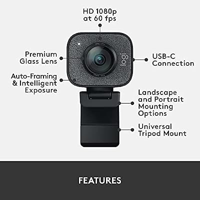 Logitech StreamCam Premium Webcam for Streaming and Content Creation, Full HD 1080p 60 fps, Works with Microsoft Teams, Google Meet, Zoom, Nintendo Switch 2s new GameChat mode, for PC/Mac Graphite