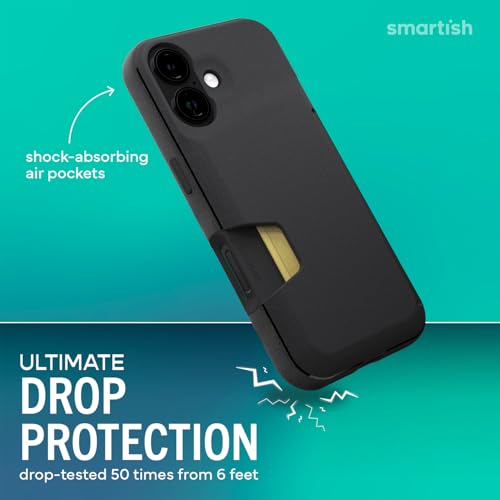Image of Smartish iPhone 17 Wallet Case + Screen Protector - [Slim + Protective] Phone Case Credit Card Holder + 2-Pack Tempered Glass Screen Protectors for Apple iPhone 17 - Black Tie Affair