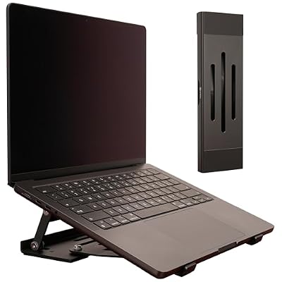Psitek Aluminum Fold & Laptop Riser Stand 3-in-1 Adjustable, Foldable Cooling Stand with Integrated Storage Box, Ruler and Ultra-Slim Portable Design for MacBook, Tablet, Ipad, Keyboard and All Laptop