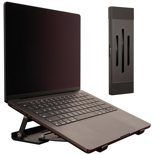 Psitek Aluminum Fold & Laptop Riser Stand 3-in-1 Adjustable, Foldable Cooling Stand with Integrated Storage Box, Ruler and Ultra-Slim Portable Design for MacBook, Tablet, Ipad, Keyboard and All Laptop