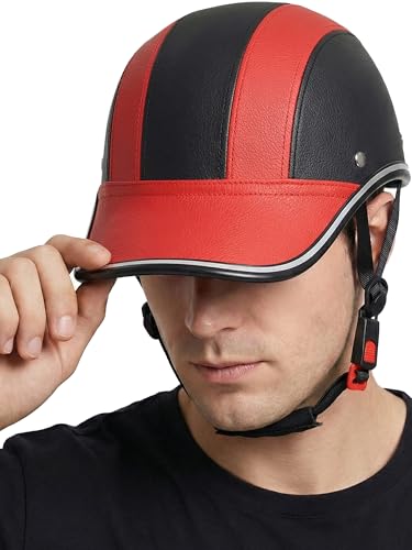 Image of Adult Baseball Cap Helmet - Urban Style for Golf, Low Profile Urban Commute PU Retro Leather Hat for Men & Women