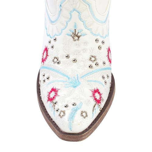 sexytag Women's Embroidered Western Cowboy Boots Floral Embroidery Cowgirl Boots Studded Pointed Toe Knee High Boots3